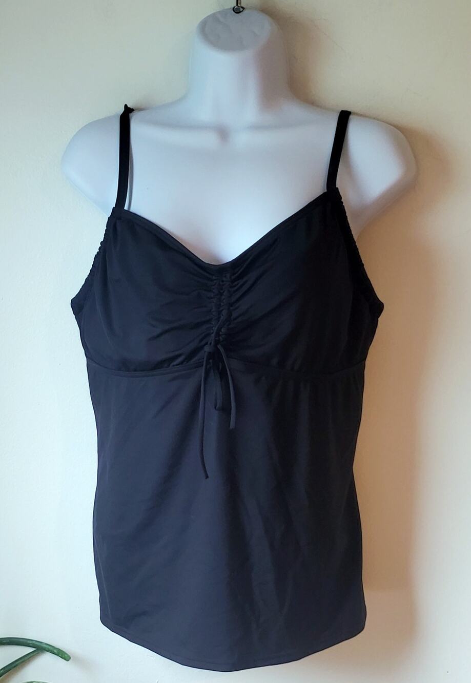 Lands End Women's Black Underwire Tankini Top Size 14 Preppy Mom Minimalist boho